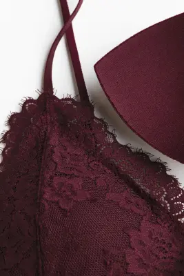 Body string paddé en dentelle - Bordeaux — photo 5