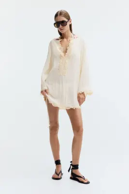 Robe avec dentelle - Crème — photo 2