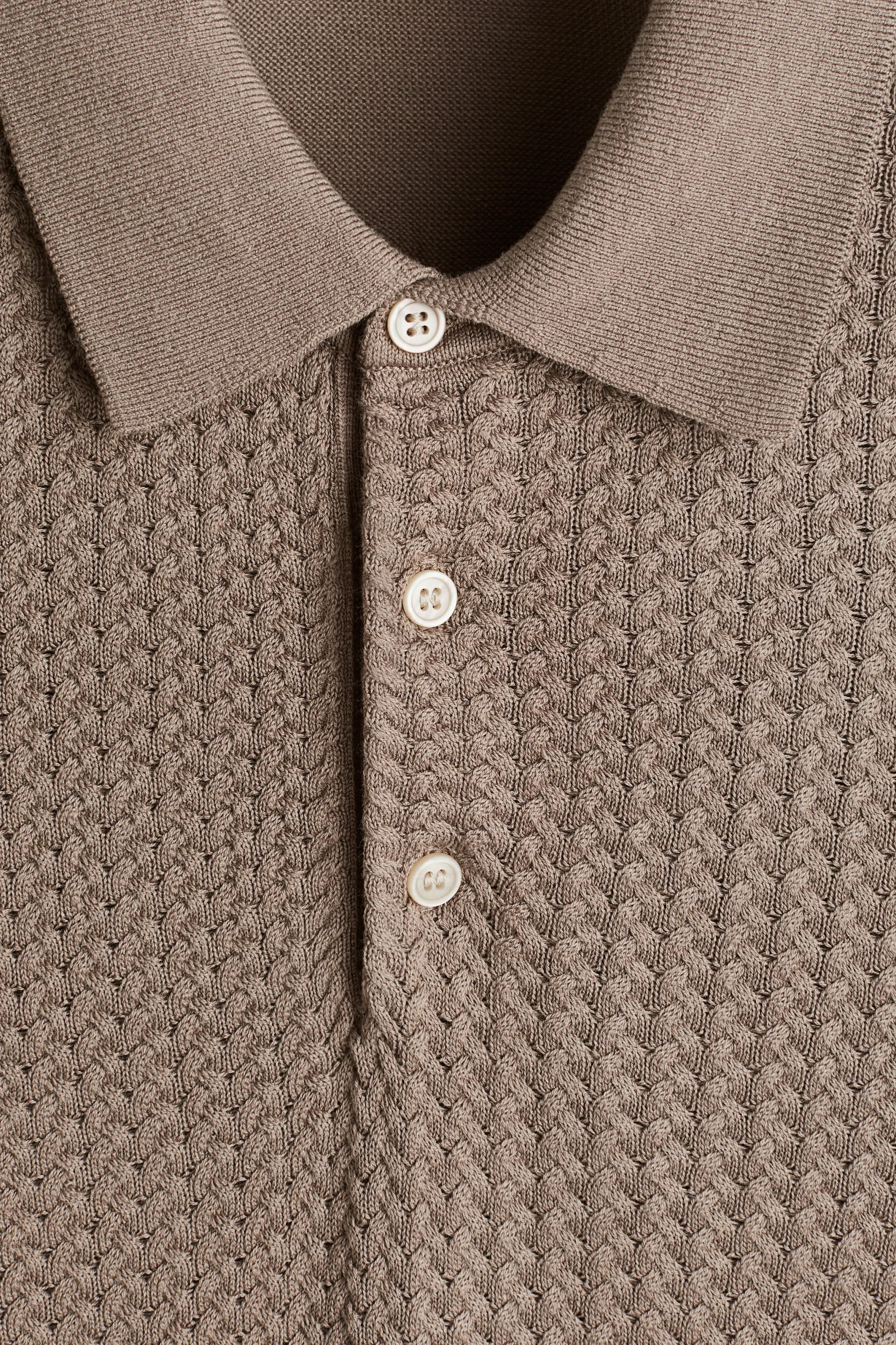 Polo Slim Fit en maille torsadée - Beige foncé