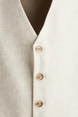 Gilet de costume Slim Fit en lin - Beige clair — photo 1