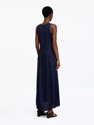 Robe longue avec empiècements en organza - Bleu foncé — photo 1