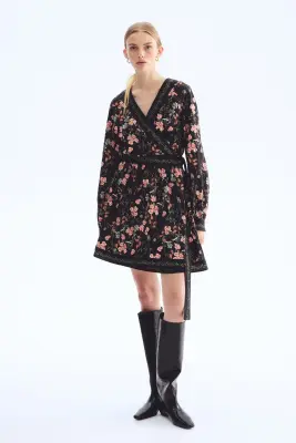 Robe portefeuille - Noir/fleuri — photo 1