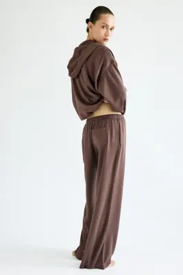 Pantalon à cordon en viscose mélangée - Taupe foncé — photo 3