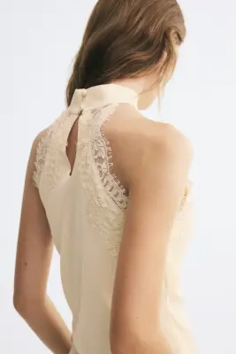 Top en maille avec dentelle - Crème — photo 3
