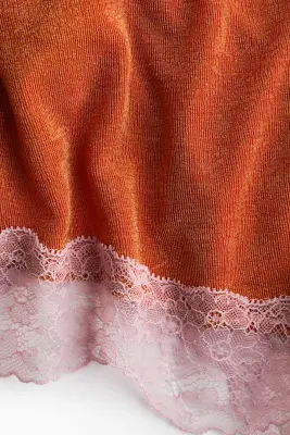 Combi-short en jersey avec dentelle - Orange foncé/rose clair — photo 3
