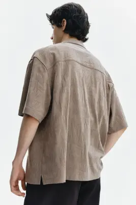 Chemise Relaxed Fit en jersey jacquard - Beige foncé — photo 3