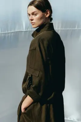 Veste oversize en twill - Vert kaki foncé — photo 2