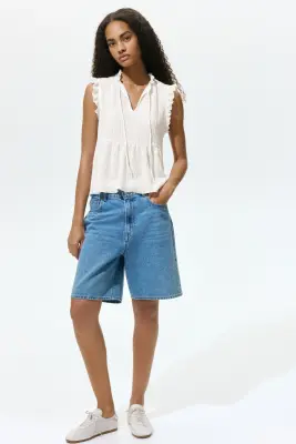 Top ruché avec détail à nouer - Crème — photo 1