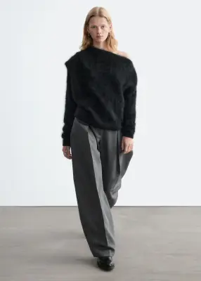 Pull en laine mérinos à encolure drapée - Noir — photo 2