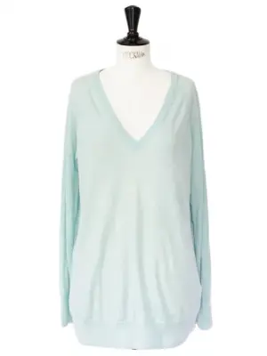 Pull ASHER col V en laine et cachemire vert d'eau Prix boutique 210€ Taille 38/40 — photo 1