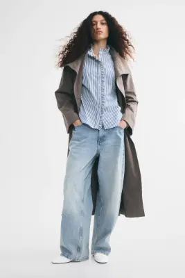 Blouse volantée à boutons - Bleu/rayures blanches — photo 3