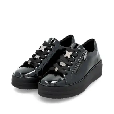Baskets Remonte D1C09-00 Noires - Cuir Verni Lacets Zip Grande Pointure Femme — photo 3