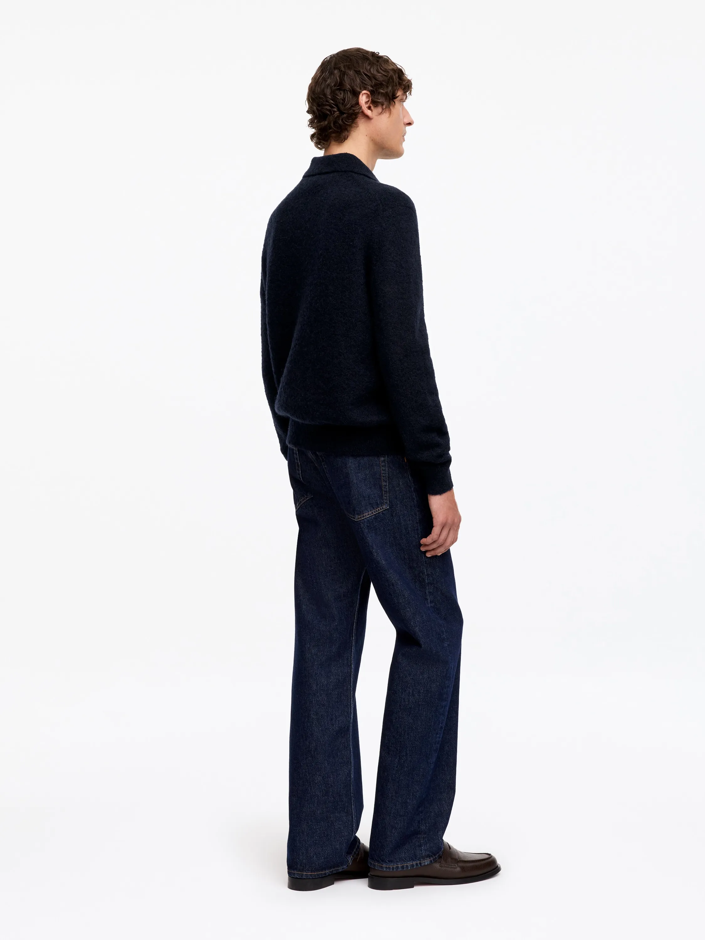 Polo en maille de laine mélangée - Bleu foncé