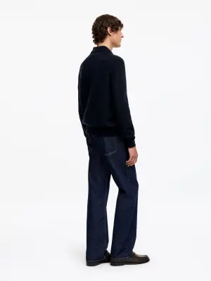Polo en maille de laine mélangée - Bleu foncé — photo 1