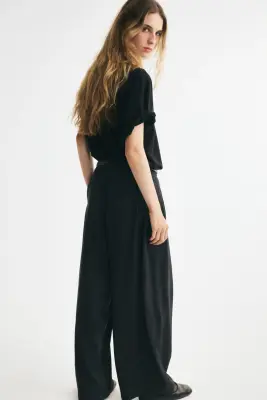 Pantalon large avec ceinture - Gris foncé — photo 2