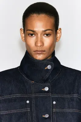 VESTE EN DENIM À COL CHEMINÉE - BLEU ENCRE — photo 4