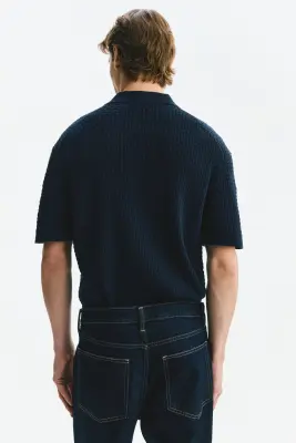 Polo Regular Fit en maille de coton - Bleu marine — photo 3