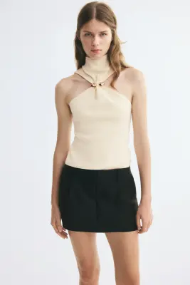 Top en maille avec détail en métal - Crème — photo 2