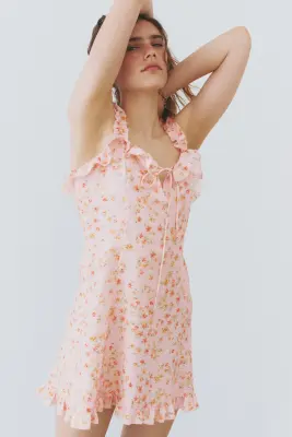 Robe ruchée en crêpe - Rose clair/fleuri — photo 2