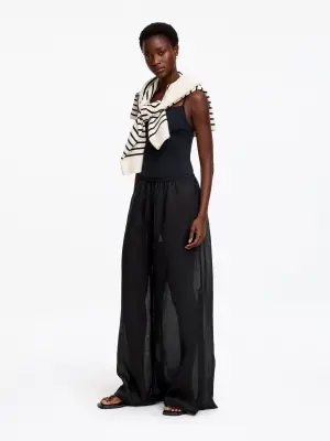 Pantalon en ramie avec cordon de serrage - Noir — photo 1