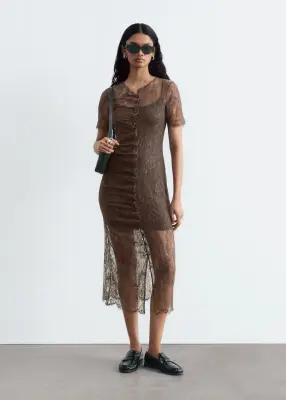 Robe en dentelle festonnée - Marron foncé — photo 2