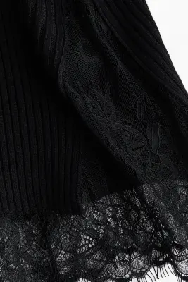Gilet en maille côtelée avec dentelle - Noir — photo 4