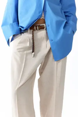 Pantalon effilé en lin mélangé - Beige clair — photo 1