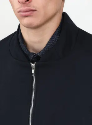 Murano Collar Bomber Jacket in Navy Blue Italian Wool — photo 3