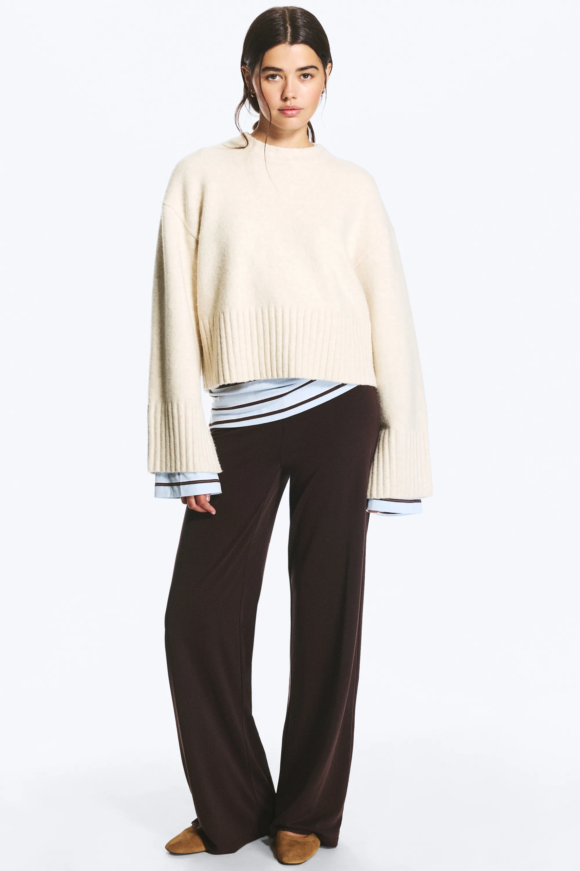 Pull oversize en maille - Blanc cendré