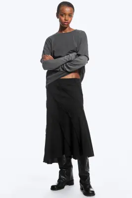 Jupe midi taille mi-haute à coutures incurvées - Noir — photo 1