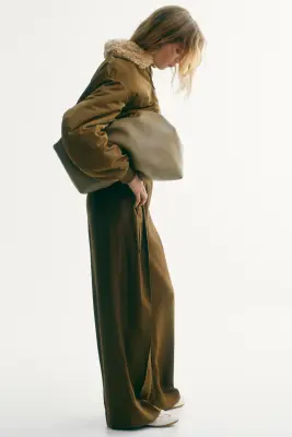 Pantalon large avec détail ceinture - Vert kaki foncé — photo 3