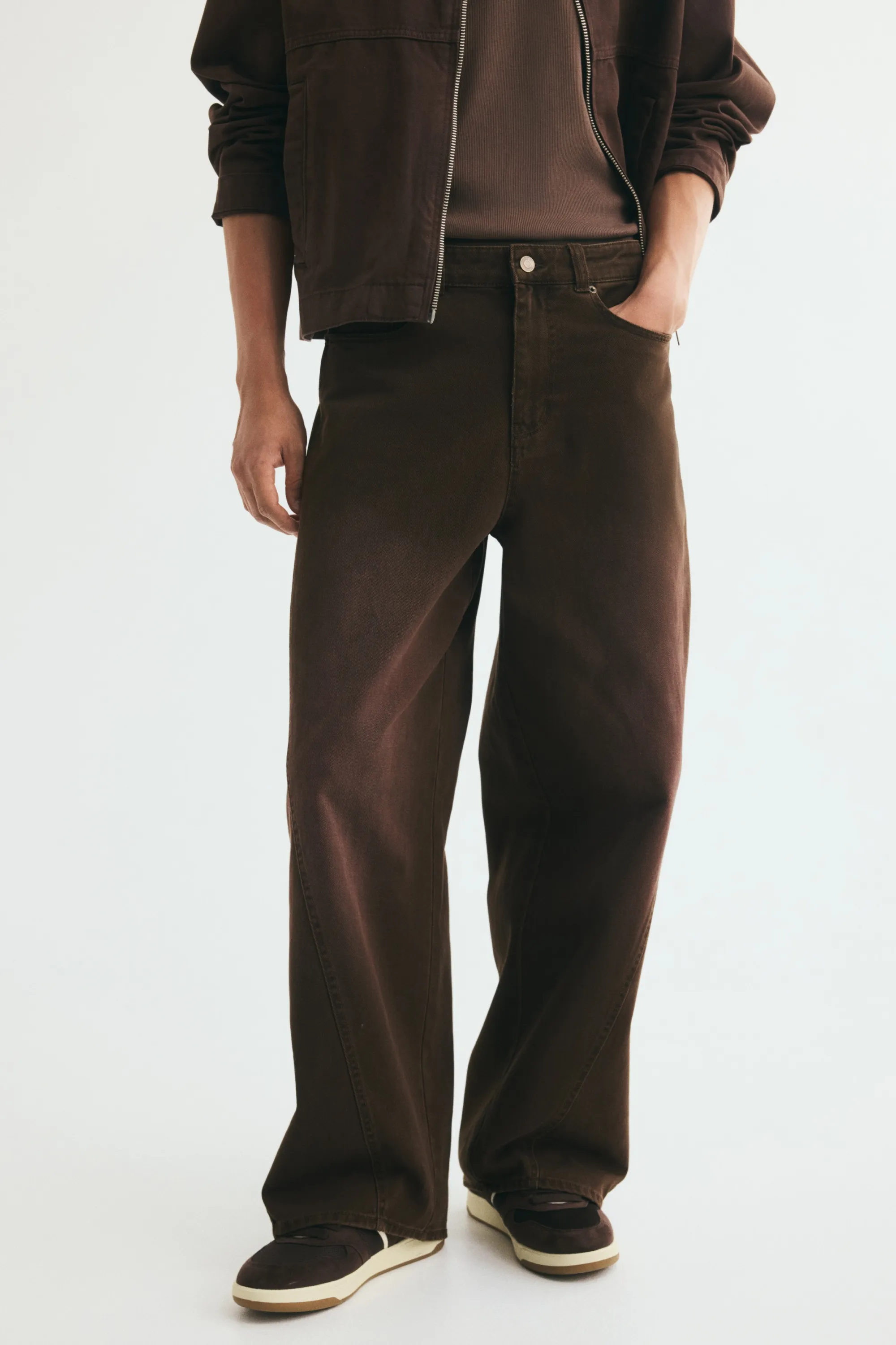 Jean Loose Wide à coutures tournantes - Marron foncé