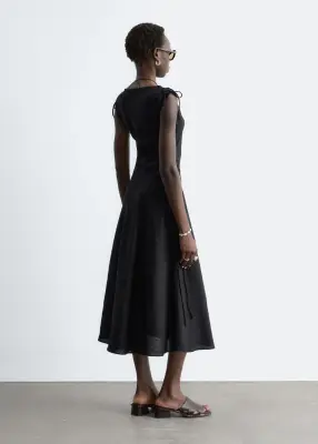 Robe midi évasée en lin - Noir — photo 5