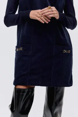 Robe droite en velours côtelé - Bleu marine — photo 2