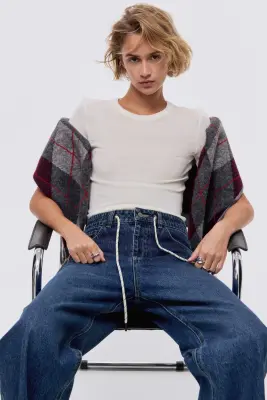Pantalon large avec cordon de serrage - Bleu denim — photo 2
