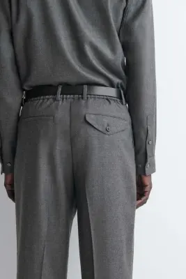 PANTALON À PLIS DROIT DÉCONTRACTÉ EN LAINE - GREY MÉLANGE — photo 2