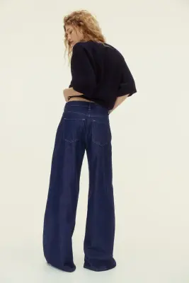 Wide High Waist Jeans - Bleu denim foncé — photo 2