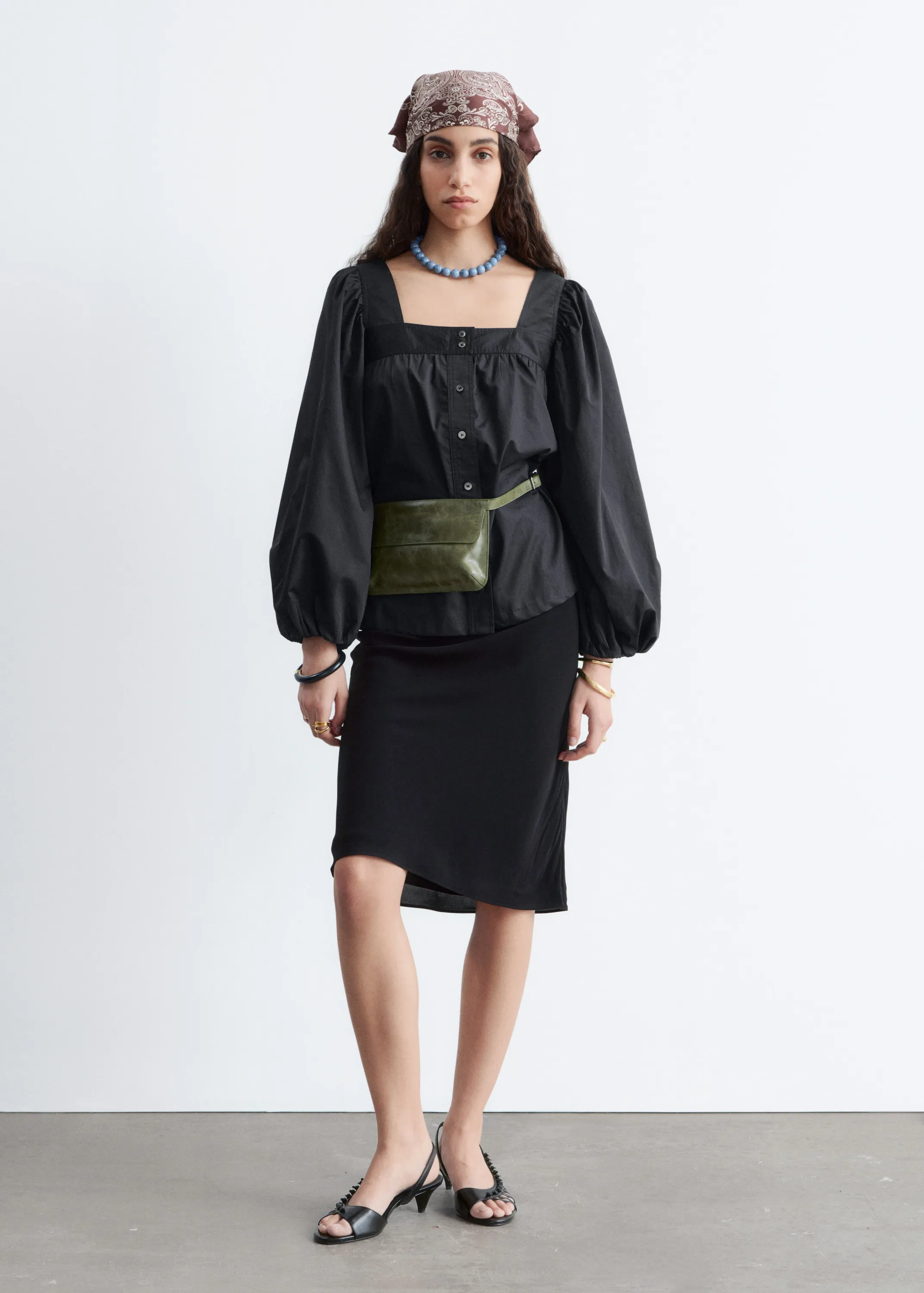 Blouse en coton à encolure carrée - Noir