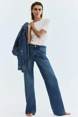 Wide High Waist Jeans - Bleu denim délavé — photo 2