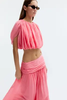 Top en crêpe avec base à effet boule - Rose — photo 2