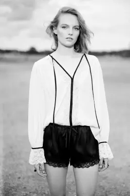 Blouse en viscose avec manches ballon - Crème — photo 3