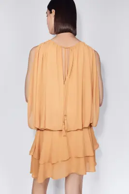 Robe en mousseline avec détail façon cape - Orange ancien — photo 3