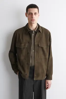 VESTE TRUCKER EN CUIR SUÉDÉ - KAKI — photo 1