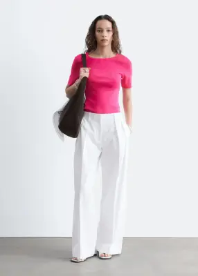 T-shirt ajusté en maille - Rose vif — photo 2