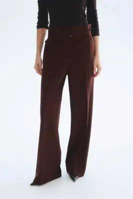 Pantalon paper bag avec ceinture - Marron foncé — photo 1