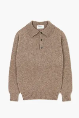 Pull col polo Shaggy Dog en laine - Marron — photo 1