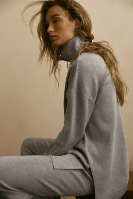 Pull oversize avec col zippé - Gris chiné — photo 4