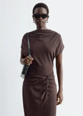 Robe portefeuille à effet drapé - Marron foncé — photo 2