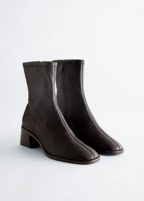 Bottines-chaussettes en cuir - Marron foncé — photo 2
