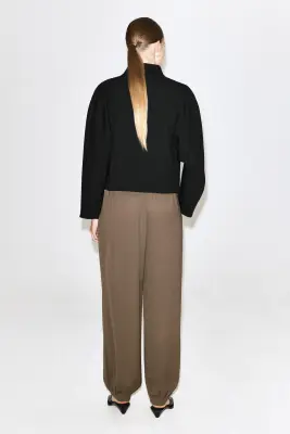 PANTALON BALLON À PLIS EN CRÊPE - BEIGE FONCÉ — photo 3